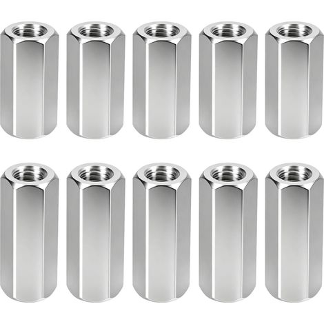 Lot de 10 Écrous Longs M8 x 40 mm, Manchons Filetés Hexagonaux Acier Zingué, Rallonge pour Tige Filetée, Entretoises pour Bricolage et Montage Domestique (1/5)