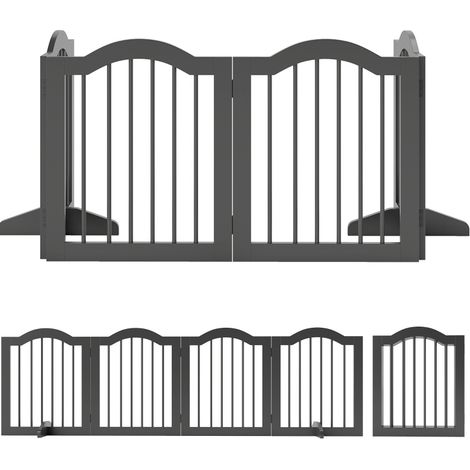 Faltbares freistehendes Hundetor mit 4 Paneelen aus Holz und MDF 208x61 cm schwarz (1/4)