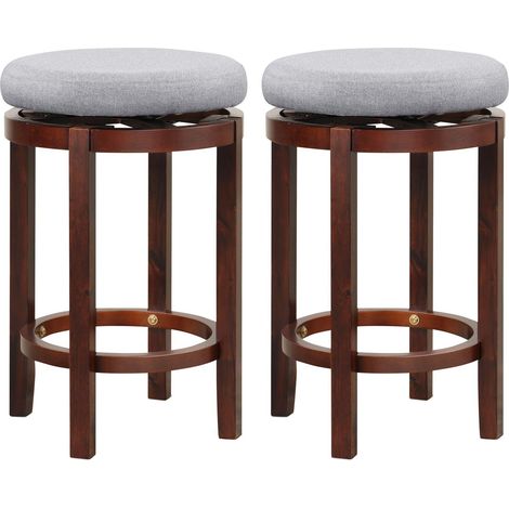 Set of 2 Bar Stools Wooden Counter Height Chair 360° Swivel Kitchen Padded Seat