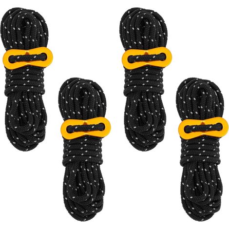 4 cordes coupe-vent de 4 mm pour tente, cordes de bâche renforcées, cordes de fixation et cordes réfléchissantes réglables (longueur : 4 mètres) (1/5)