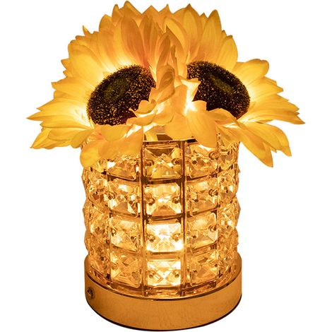 Lampe de table cristal tournesol USB veilleuse décorative 3 couleurs pot fleurs artificielles design moderne élégant pour chambre (1/5)