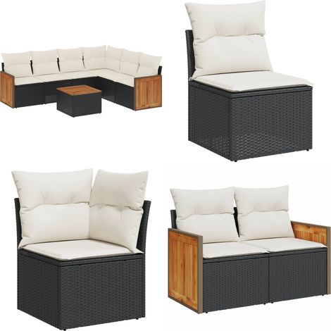 7-tlg. Garten-Sofagarnitur mit Kissen Schwarz Poly Rattan - Gartenmöbel - Sofasatz - Outdoor Möbel - Rattan Gartenmöbel - Balkonmöbel - Home & Living (1/5)