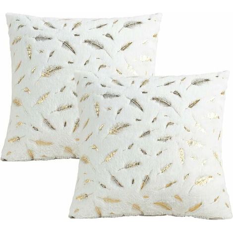 Housse de coussin en peluche plume, housse de coussin en fourrure dorée pour canapé, canapé, lit, bureau, décor, 40 x 40 cm, lot de 2 (1/4)