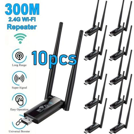 10 ripetitori WLAN USB, 300 Mbit/s, amplificatori di segnale, router a lungo raggio, estensione per schede di rete domestica (1/5)