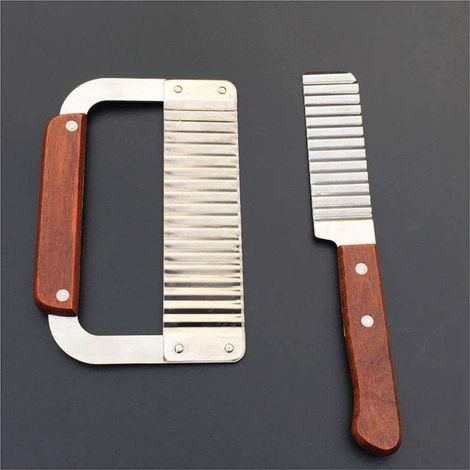Déchiqueteuse Anti-Rides,Couteau ondulé avec Manche en Bois,Coupe-Salade en Acier Inoxydable,utilisé pour Couper Les légumes,Les Frites,Les salades,est Un Outil de Cuisine Pratique (Pack de 2) (1/5)