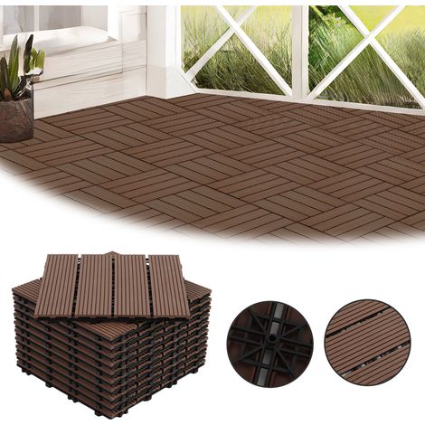 Randaco 66 piastrelle da giardino ad incastro in legno composito WPC 30 x 30 cm, pavimentazione per esterni in stile classico