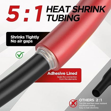 Gaine Thermorétractable Double Paroi Ratio 5:1 Gaines Colle Intégrée Étanchéité Marine Isolation Électrique pour Câbles Fils Automobile Bateau DIY 7 Tailles 2.4mm à 19.1mm Noir Rouge (1/4)