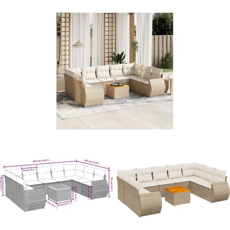 10-tlg. Garten-Sofagarnitur mit Kissen Beige Poly Rattan - Gartenmöbel - Esszimmergarnituren - Outdoor Möbel - Lounge Set - Rattan Sessel - Home & Living (1/3)