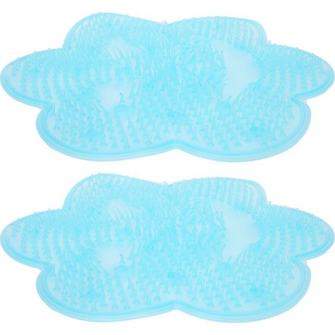 Lot de 2 Coussins de Massage des Pieds pour Douche, Nettoyant Brosse Antidérapant Exfoliant, Ventouses Fixation Murale, Bleu (1/5)
