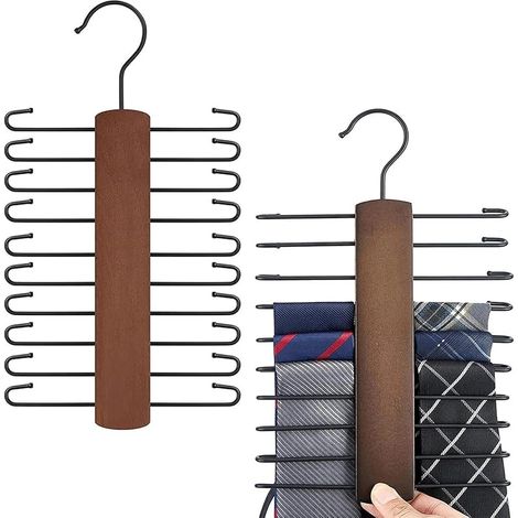 2 Pièce Porte Cravates en Bois Rotatif 360 Degrés avec 20 Barres Rangement Cintre Ceinture Antidérapante pour Cravates, Écharpe, Ceintures, Accessoires (1/5)