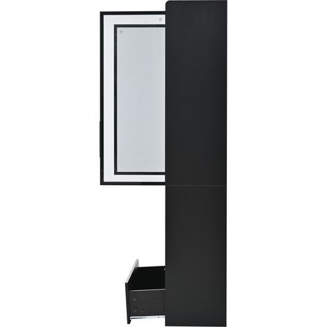 Vetrina alta 80 x 34 x 180 cm con 1 cassetto, porte in vetro, LED, nero, MODENUIT (1/5)