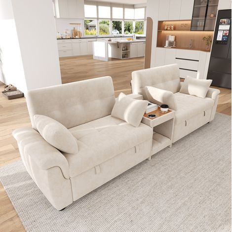 Schlafsofa in U-Form 284/138/89 cm Beige aus Chenille mit 2 Auszügen und Tierbereich (1/5)