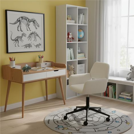 Chaise de Bureau Enfant avec Accoudoirs Bas, Assise Moelleuse Beige, Hauteur Réglable, 360° Pivotante, Fauteuil à roulettes Moderne pour Chambre d'enfant ou Ado, pour Devoirs (1/5)