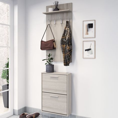 Flurschrank Sestola, Garderobe, Klappe, 2 Türen, 54x28x181h cm, Braun Ulme (1/4)
