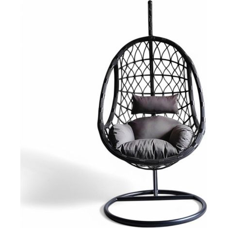 Dondolo con struttura in metallo e seduta in wicker nero schienale design moderno 195x93x122cm