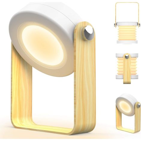 Lampe de chevet tactile LED vintage, bois, 3 niveaux de luminosité, pliable et portable, pour bureau (1/3)