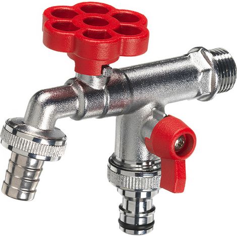 Rubinetto a Sfera Doppio per Fontana da Giardino con Fiore e Leva Colorate Belfer RUB/030 Rosso (1/2)