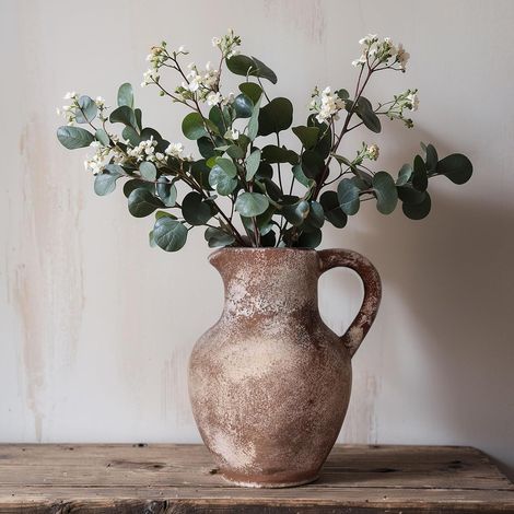 Vase Rustique en Céramique de 20,5 cm avec Poignées, Vase de Ferme pour Décoration Intérieure, Vases en Terre Cuite et Vintage, Vases en Pierre Ancienne Adapté à la Décoration de la Maison, Salon (1/5)