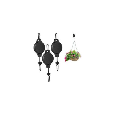 Lot de 3 poulies pour plantes suspendues, crochets robustes pour mangeoires à oiseaux, noir (1/4)