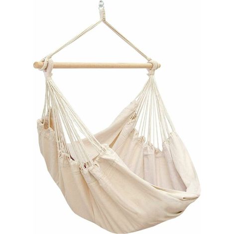 Hamac suspendu XXL 185x130cm 100% coton – Charge max 150kg – Siège pivotant 360° – Pour intérieur et extérieur (1/5)