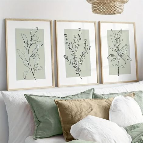 Lot de 3 affiches, modernes, plantes vertes sauge abstraites, décoration boho, pour salon, chambre à coucher, sans cadre (30 x 40 cm) (1/5)
