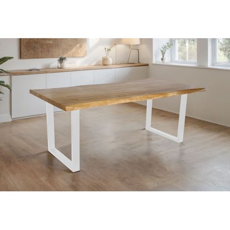 Esstisch Baumkante Akazie massiv eichenfarben 240 x 100 U-Gestell weiß CALI (1/5)