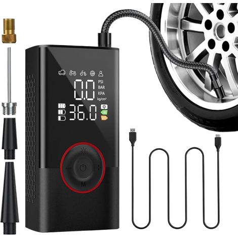 Gonfleur de Pneus Portable,Compresseur Électrique Sans Fil 10.3 Bar À Arrêt Automatique 5 Modes Gonflement Rapide Arret Automatique Pour Auto Camion Camping-Car Vélo Pneus Intérieur (1/5)