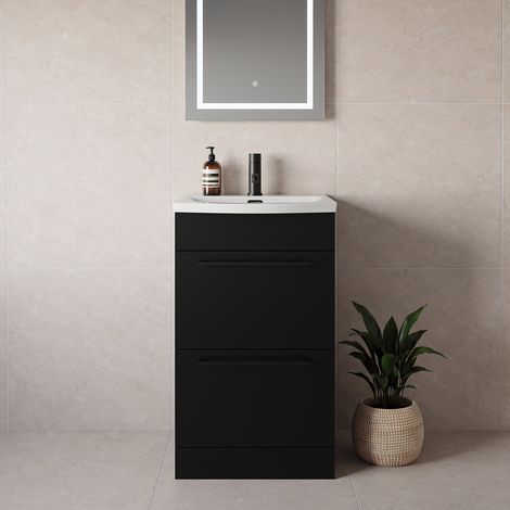 Napoli 390 Matt Black 500mm 2 Drawer Vanity Unit with Arc Basin - 500mm - Matt Black 320mm Handle