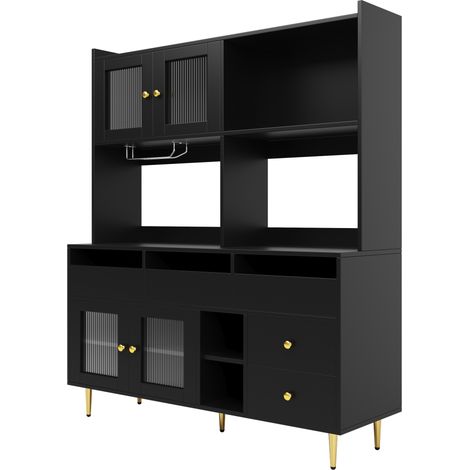 Aparador alto de salón 145x39x171 cm de MDF y metal con puertas de vidrio Changhong (1/5)