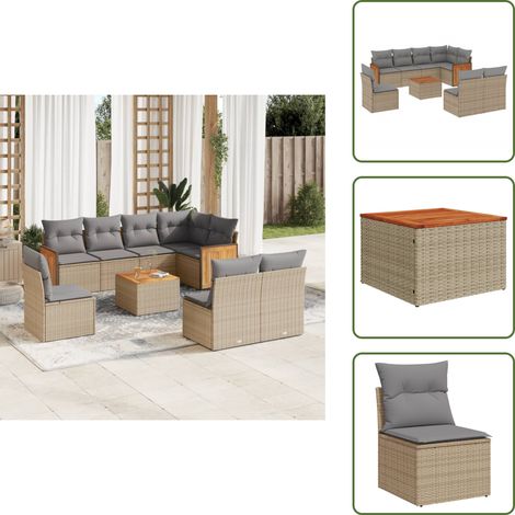 Ratán sintético - vidaXL Set de sofás de jardín 9 pzas con cojines ratán sintético beige - Muebles de exterior