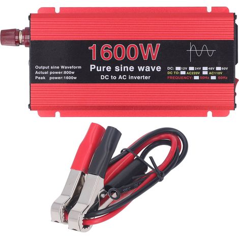Onduleur à onde sinusoïdale Pure 1600W, protection solaire en alliage d'aluminium pour voiture extérieure, pour bateau DC12V à AC220V