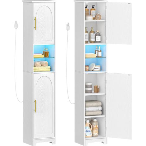 Meuble Colonne Salle de Bain, Meuble de Rangement, Armoire de Rangement, Placard Rangement, Armoire de Salle de Bain avec 2 Portes, Blanc (1/5)