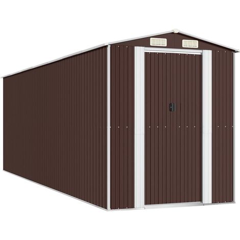 Casetta da giardino Casetta per cabine Casetta per riporre gli attrezzi Casetta per esterni Capanno per attrezzi Robusto Scuro 192 x 606 x 223 cm Marrone Acciaio zincato 020022322