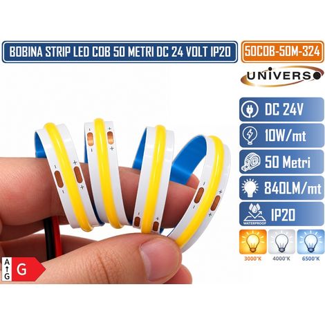 UNIVERSO COB-50M-324N STRISCIA LED COB 50 METRI 24V DC 10W/M 324 LED/M 840 LM/M 8MM IP20 – 2700K / 4000K / 6500K (1/4)