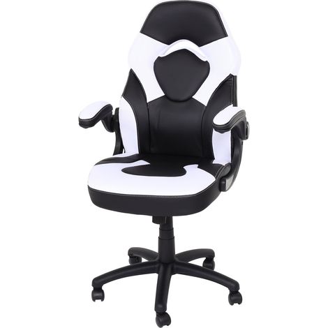 Chaise de bureau pivotante avec accoudoir réglable en hauteur PVC noir et blanc 040006226