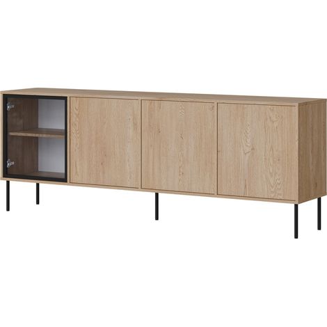 Aparador Merevai 102, Roble, 75x201cm, Número de puertas: 040cm, Vidrio, Aglomerado laminado