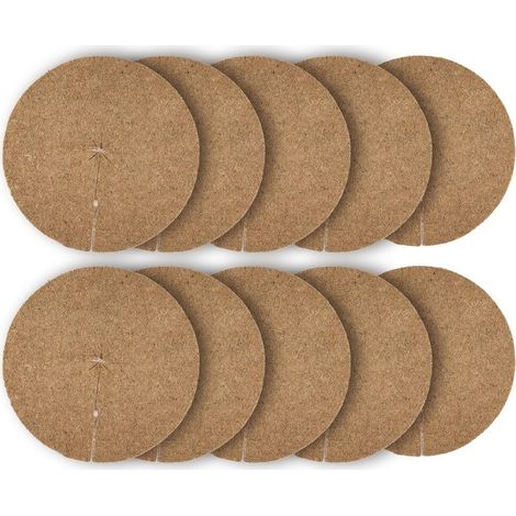 Lot 10 Disques Paillage diametre 40 cm Fibre Coco Naturel 900g/m - Tapis Protection Plante, Mauvaises Herbes, Protection Plante en Pot, Marron (1/4)