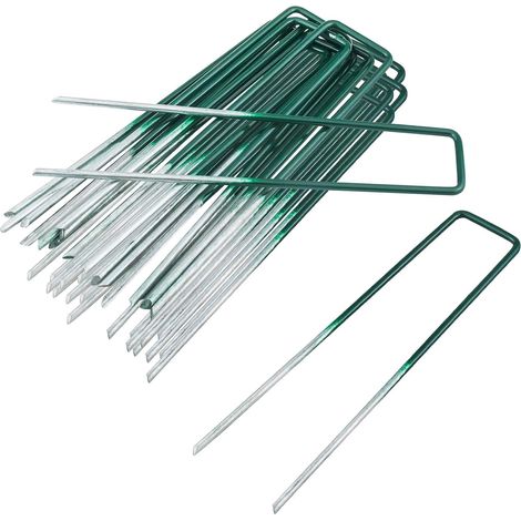 50 Pack de 15 cm Clous de Fixation Clous de Sol en Acier Galvanisé pour Tissu de Mauvaises Herbes, Filet, Gazon Artificiel, Tente, Membrane, Semi Vert (1/5)
