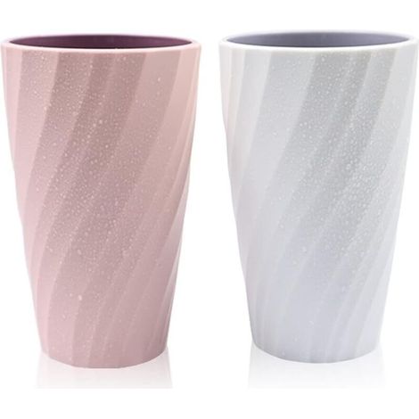 Lot de 2 gobelets salle de bain incassables, porte-brosse à dents design doux et durable, blanc et rose (1/5)