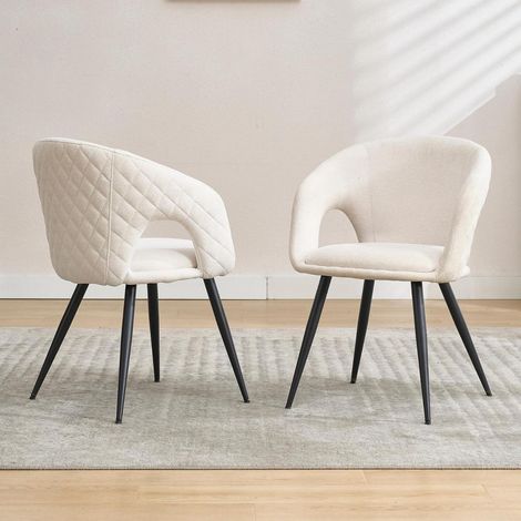 Lot de 2 chaises de salle à manger en velours côtelé, assise rembourrée, dossier capitonné, pieds métal, beige (1/5)