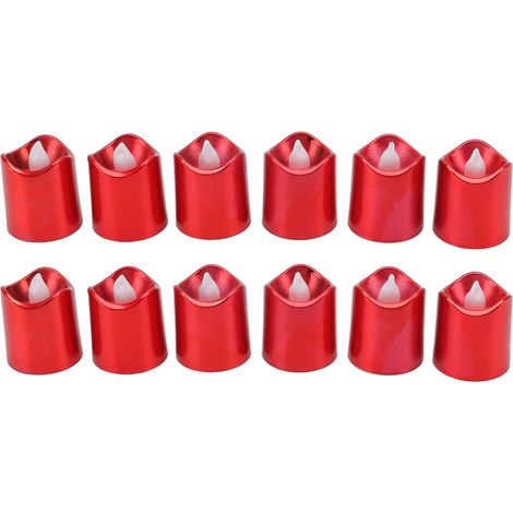 Lot de 12 bougies LED rouges à lumière chaude sans flamme, idéales pour Noël, les fêtes d'anniversaire et les mariages. (1/5)
