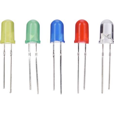 Boîte de 500 diodes électroluminescentes (LED) de 5 mm avec transistors (rouge, jaune, bleu, vert, blanc) (1/4)