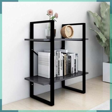 806429 Bibliothèque à 2 niveaux Gris 60x30x70 cm bois d'ingénierie (1/5)