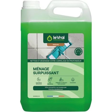 Détergent ultra-concentré pour carrelage 5L – Élimine graisses et huiles – Ne mousse pas – Senteur Pin des Landes – Fabriqué en France – Le Vrai Professionnel