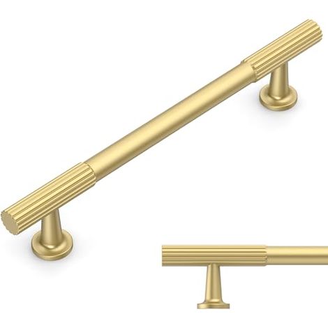 Tiradores Amerdeco de 2 piezas, dorados, separación entre agujeros de 128 mm, tiradores de aleación de zinc para cajones y armarios de cocina y roperos. (1/4)