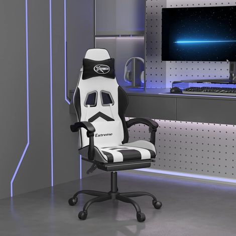vidaXL Silla gaming con reposapiés cuero sintético blanco negro (1/5)