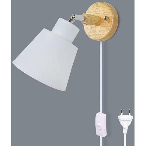 Applique Murale Avec Interrupteur Marche Et Prise Lampe De Chevet Moderne Vintage Macaron Applique Murale E27 Bois Applique Murale Convient Pour Salon Et Chambre(Blanc) (1/5)