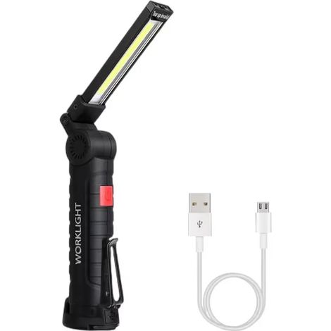 Lampe torche LED COB portable (courte) - Rechargeable par USB - Suspension magnétique - Batterie intégrée (1/5)