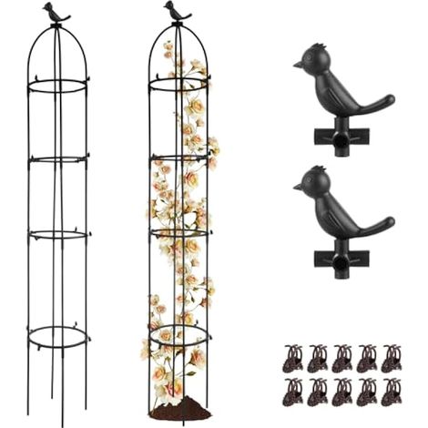 Lot de 2 obélisques de jardin – Cadre en acier de 155 cm pour plantes grimpantes, supports robustes pour extérieur, terrasse, jardin, treillis de jardin en métal pour plantes grimpantes, pots