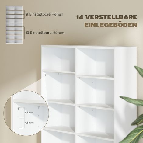 Meuble DVD/CD, 14 étagères réglables, 18 compartiments, 175 cm, rangement Blu-ray, panneaux de particules, blanc (1/5)